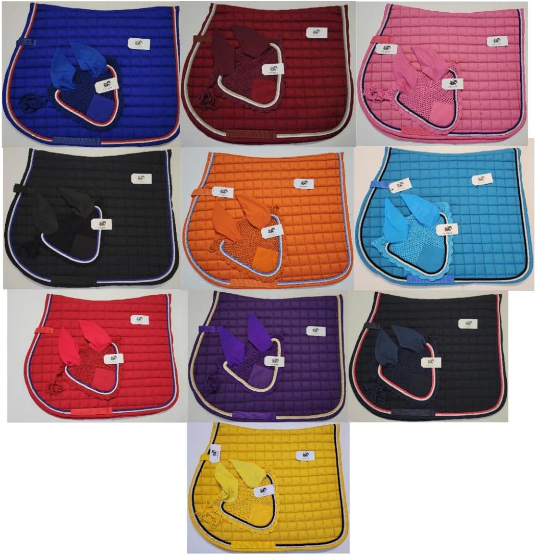 Glittery Shine Horse English Saddle Pad Set with Matching Fly Set Ear Net Fly