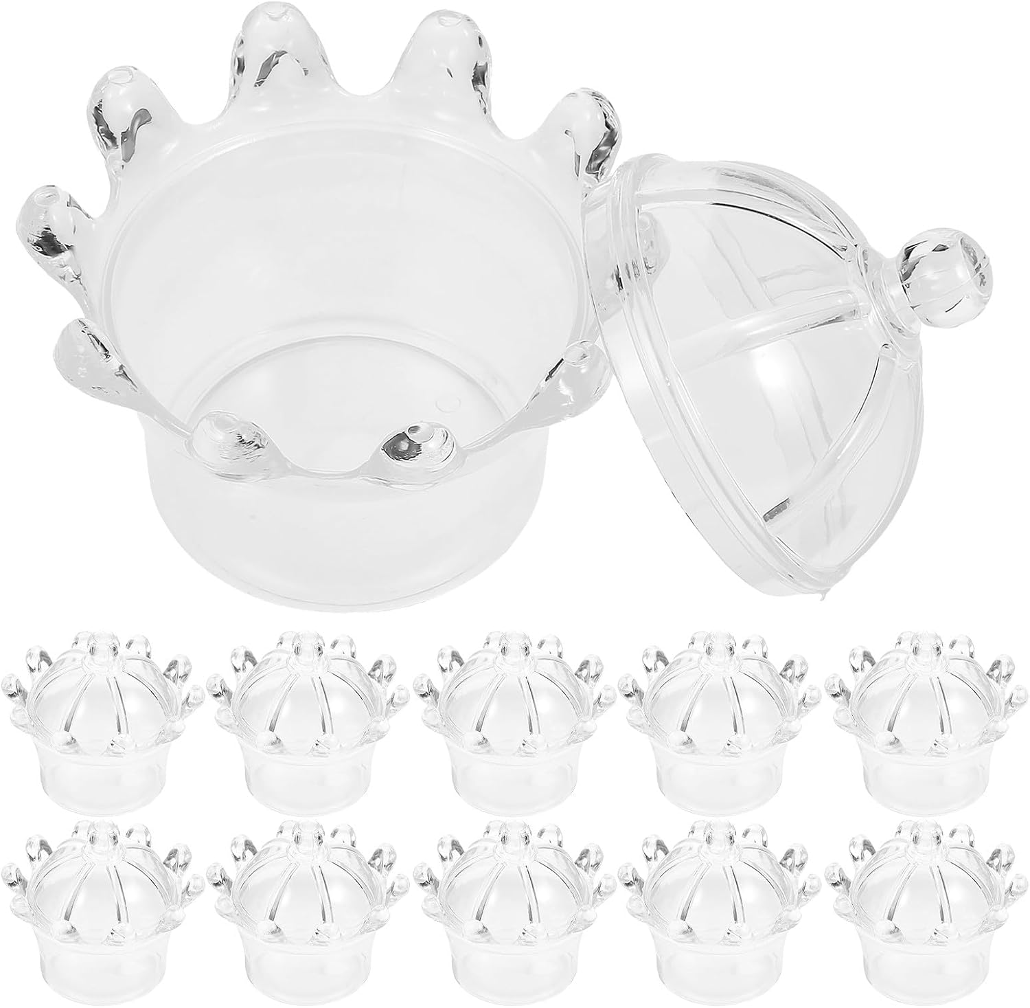 Uonlytech 24pcs Mini Tiara Treat Boxes with Lid Plastic Cookie Jar Wedding Favor Boxes for Party Treat Packaging and Birthday Containers