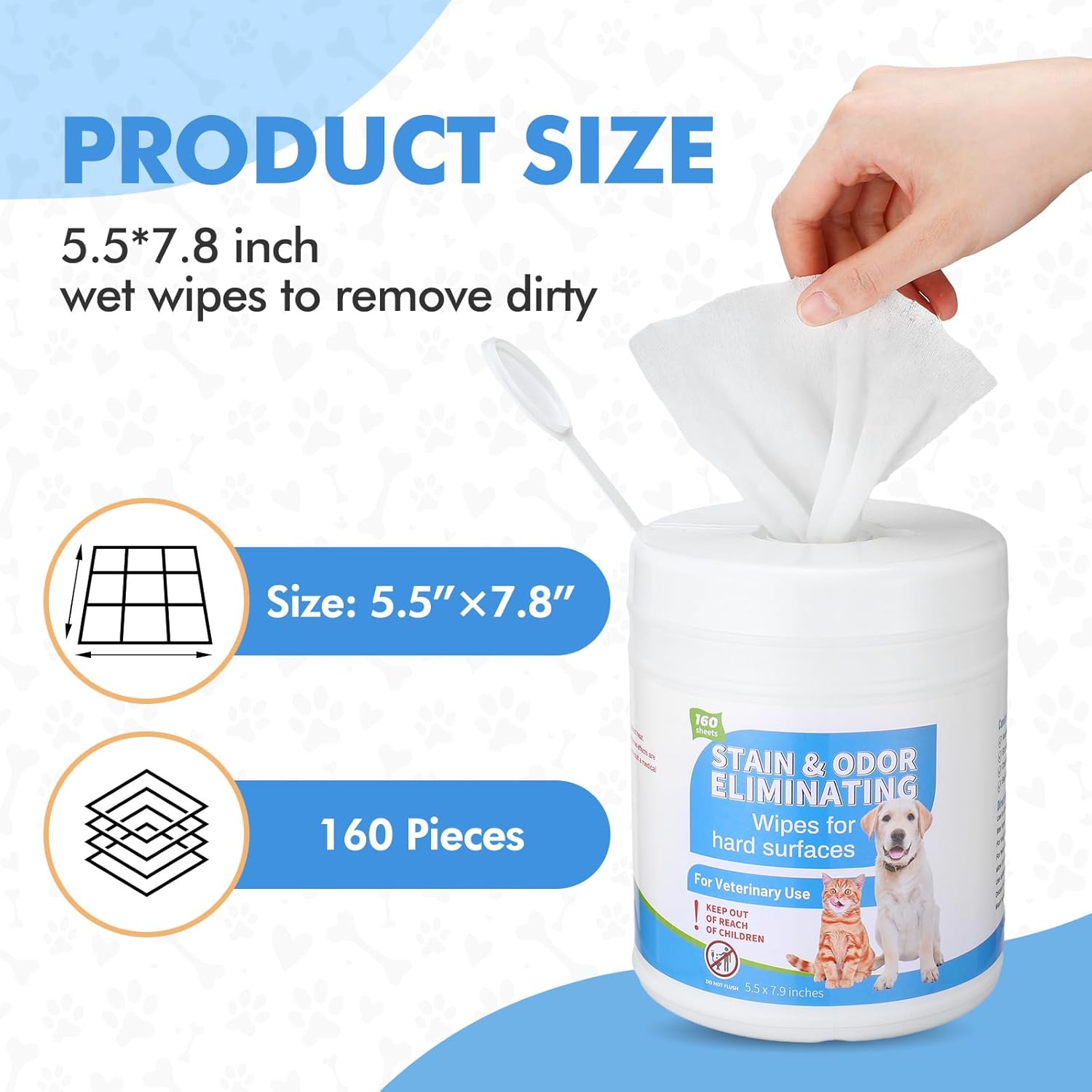 320 Count Litter Box Scrubbing Wipes, Unscented Cleaner & Deodorizer Canister Wipes, Pet Urine Floor Cleaner Wipe for Litter Box Kennels Pet Grooming Cleaning Supplies