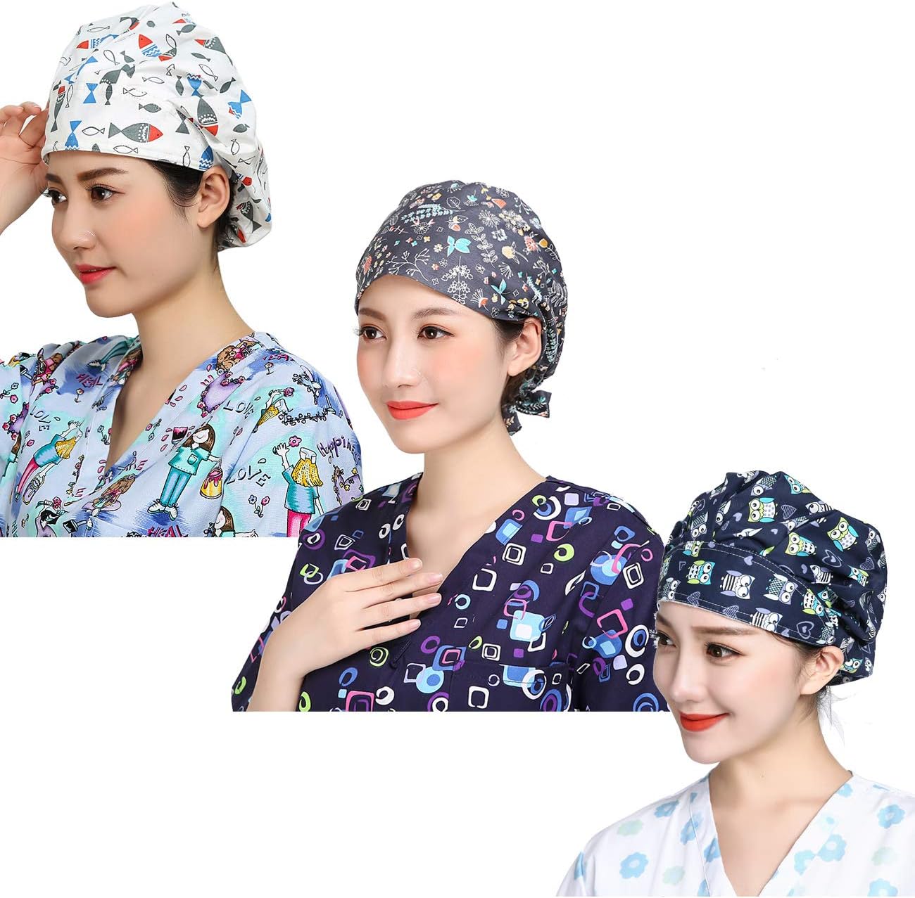XGALBLA 3pcs Women's Adjustable Hats Cotton Head Covers Working Cap with Sweatband Multi-Color Value Set