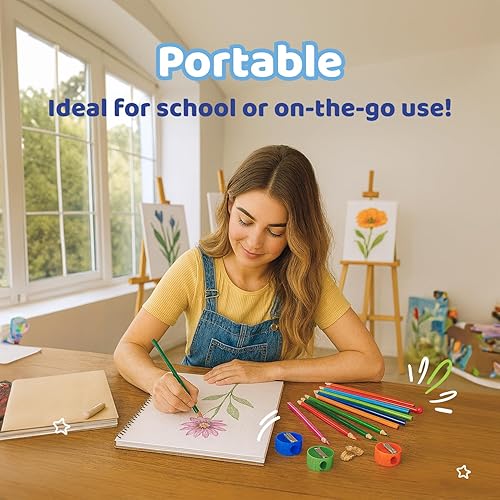 Miniatura 6 de Neliblu Sacapuntas – Sacapuntas de plástico para niños con cuchillas de metal – Sacapuntas manual portátil y de colores – Esencial para el regreso a