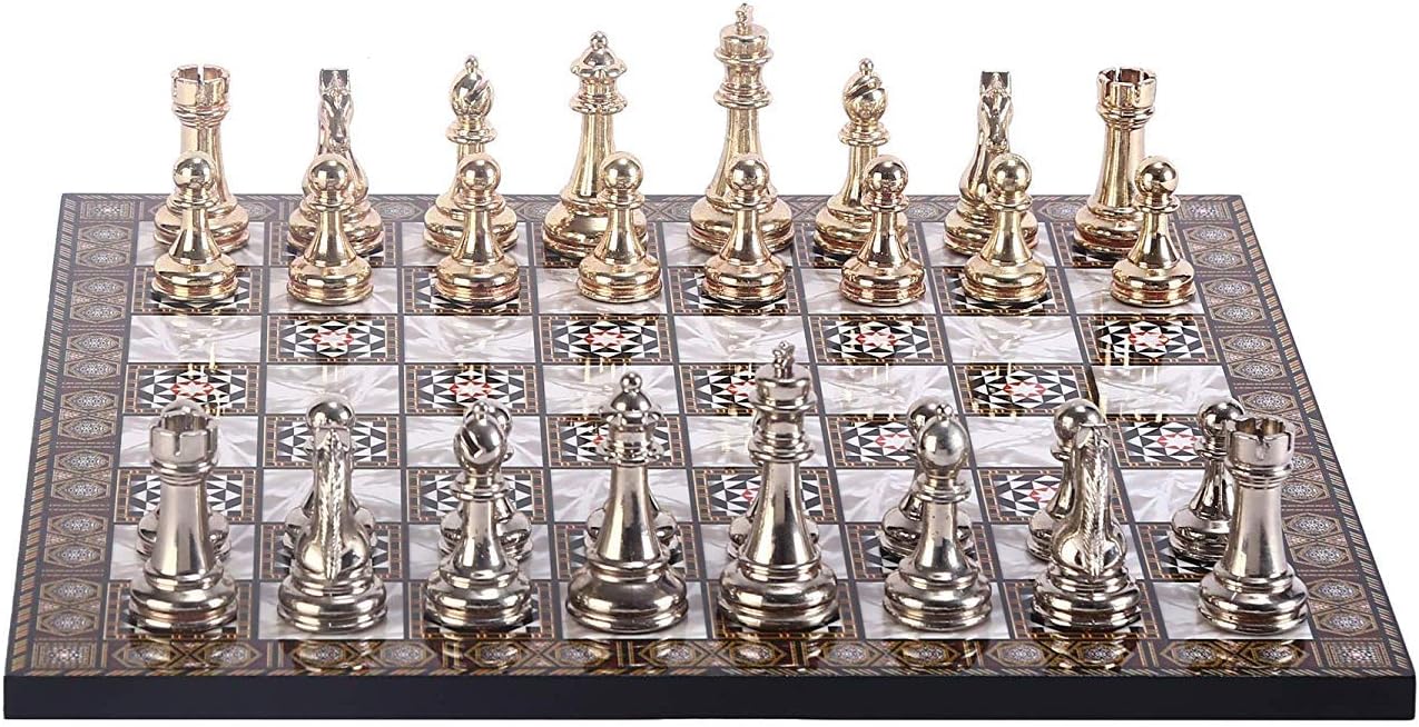 Classic Chess Set for Adults,Handmade Pieces and Mosaic Design Wooden Chess Board King 2.96 inc