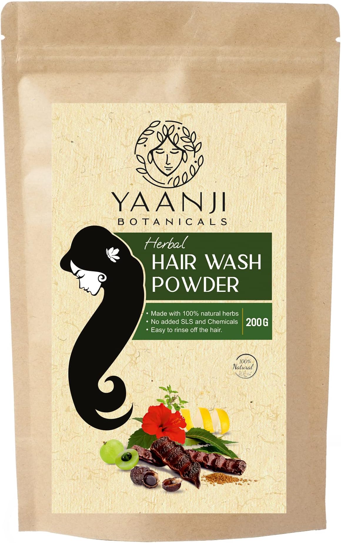 Natural Herbal Hair Wash Powder, SLS Free, 200 grams, Made with 14 Ayurvedic Ingredients