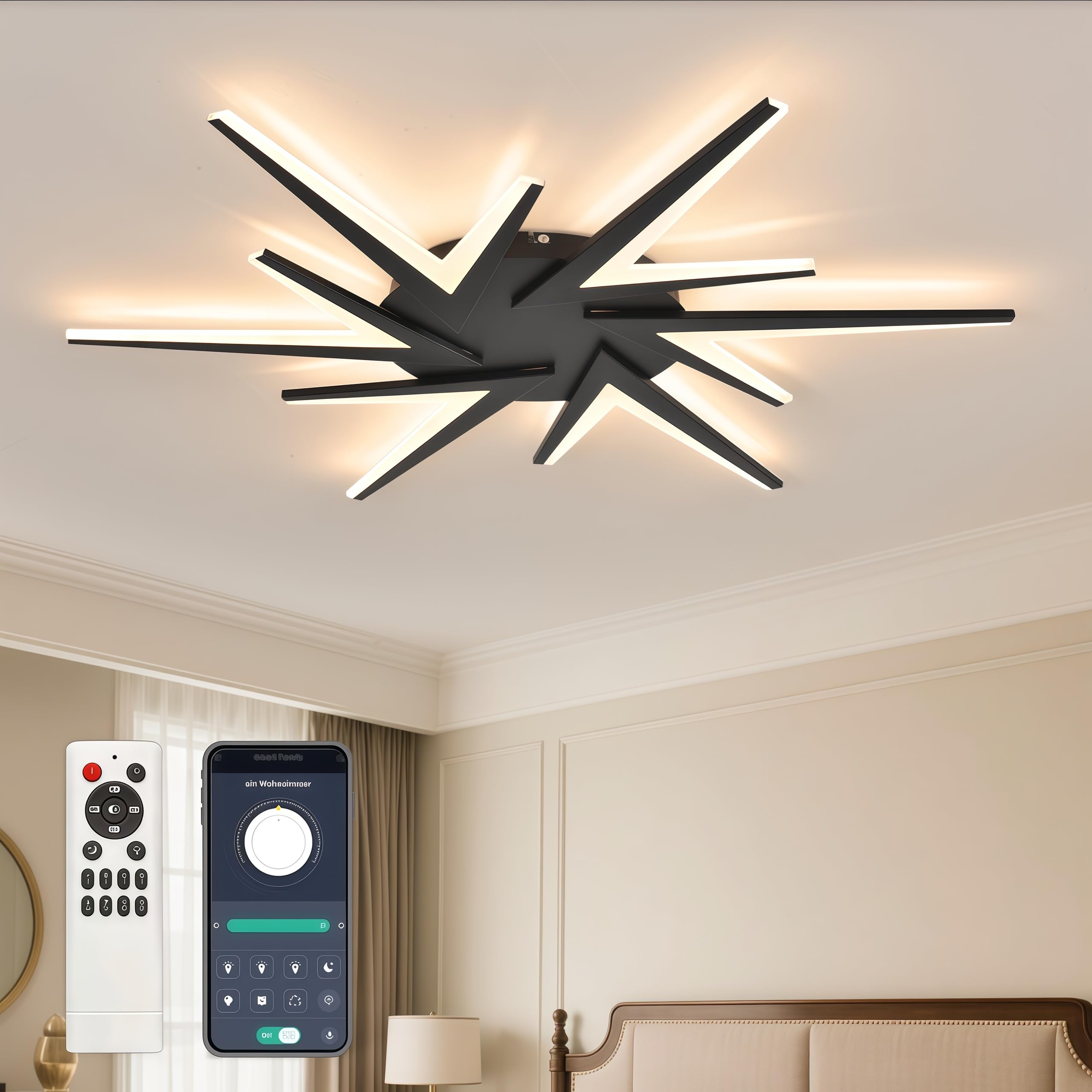 LED Deckenleuchte Dimmbar, 55W Deckenlampe LED mit Fernbedienung, 90cm Wohnzimmerlampe APP Farbwechsel, Moderne Deckenlampe Wohnzimmer Lampe wohnzimmer, Energie Sparen Dimming Lampen Schlafzimmerlampe