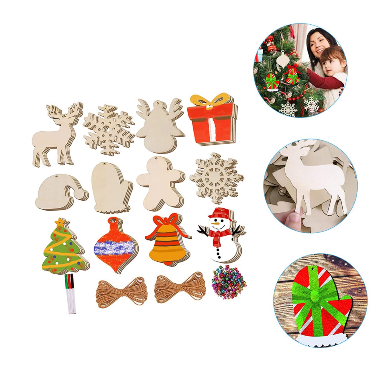 BESTonZON 3ensembles Décoration De Noël Lot De Pendentifs Bois à Peindre Pour Sapin Ornements De Noël Personnalisables Accessoires De Création Artisanale Pendentifs Vides