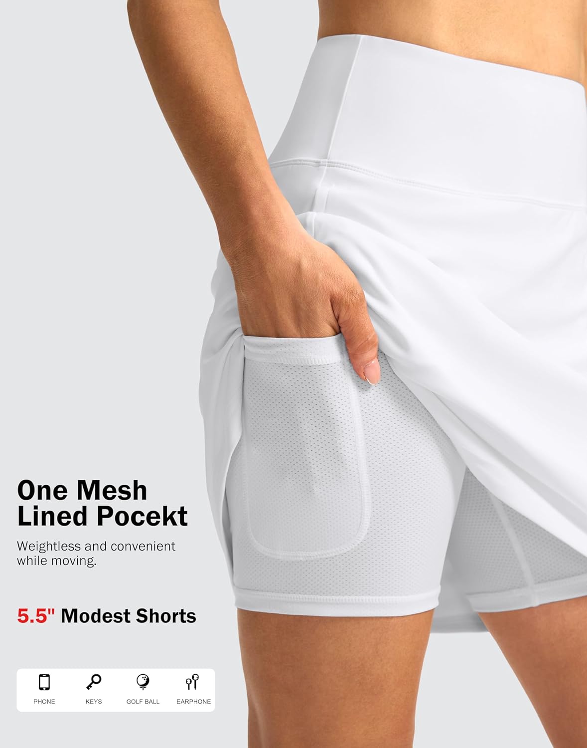 SANTINY 18" Skorts for Women 3 Pockets High Waist Long Athletic Tennis Skirt Golf Skort for Casual Summer Travel - Image 4