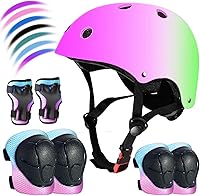 Vista 12 de Juego de casco de bicicleta ajustable para niños, chicos, chicas y adolescentes de 3 a 8 años de edad, incluye protectores de codo, rodilla