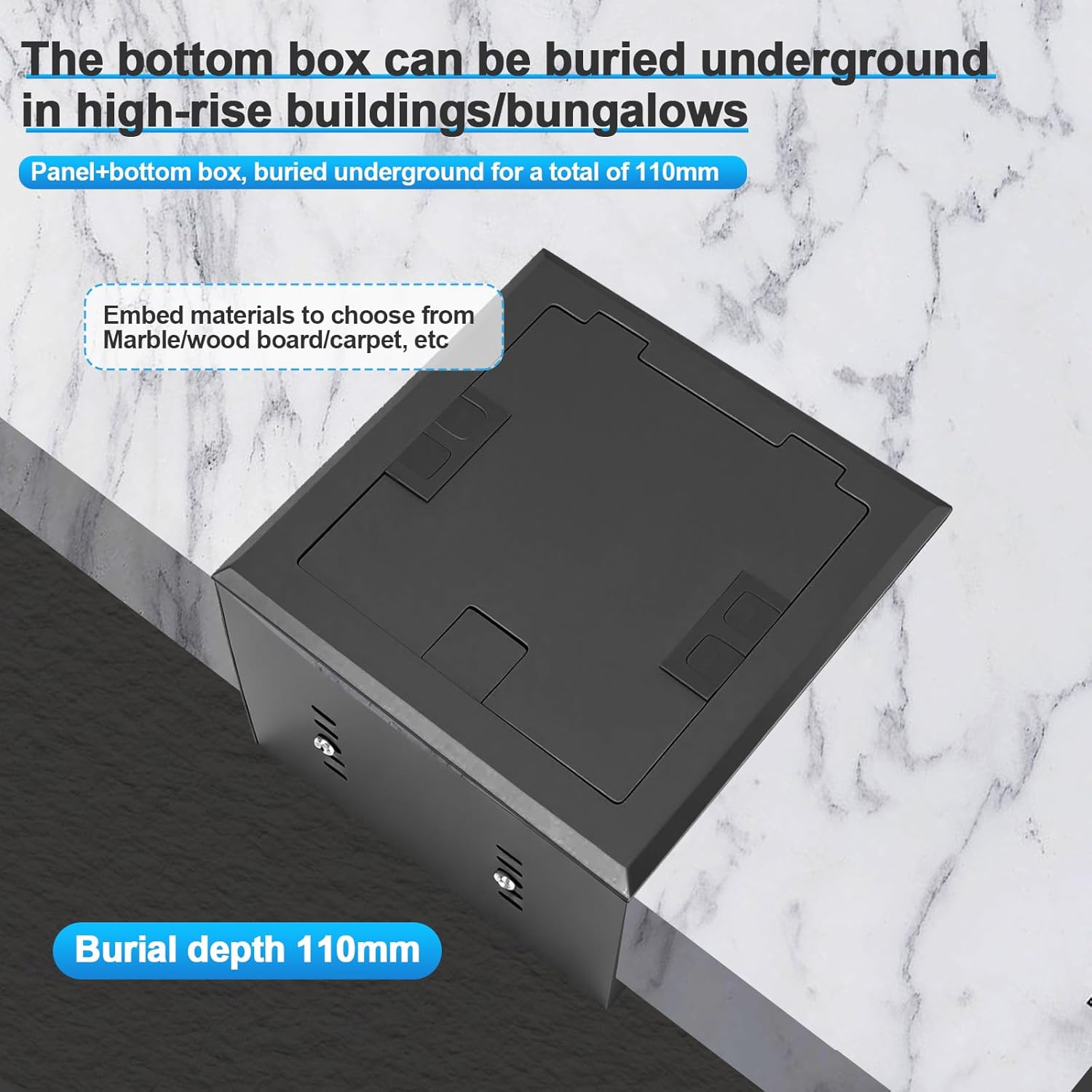 KYHSHJ Recessed Flat Hidden Socket Kit with 4 * 20 Amp Stainless Steel GFCI Tamper Receptacle Outlet,4.8A 1 USB-A Ports &1 USB-C Port. Internal Height Adjustable，UL Certified,Black