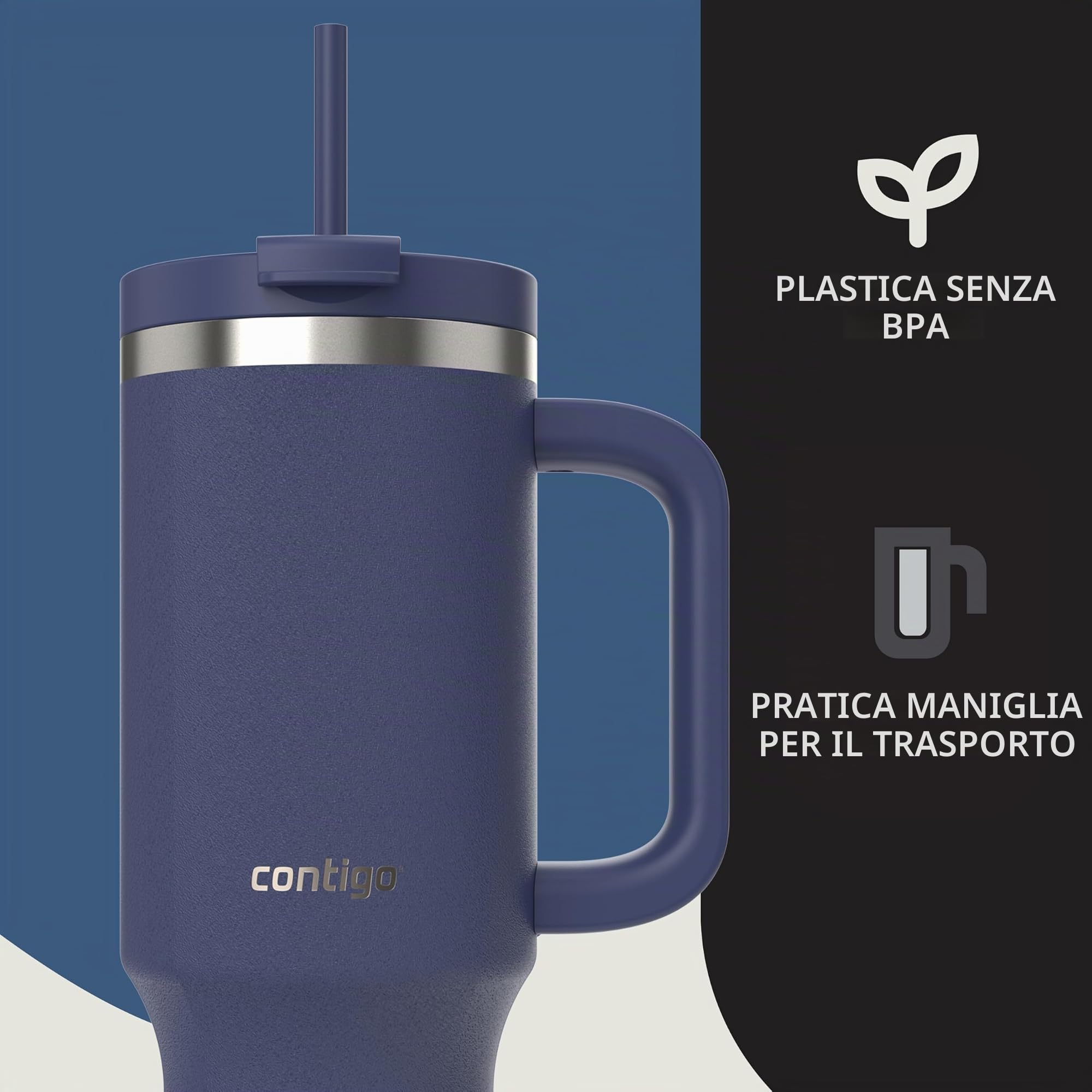 Contigo Bottiglia termica 1200 ml con manico e cannuccia | Borraccia isolata in acciaio inossidabile con coperchio