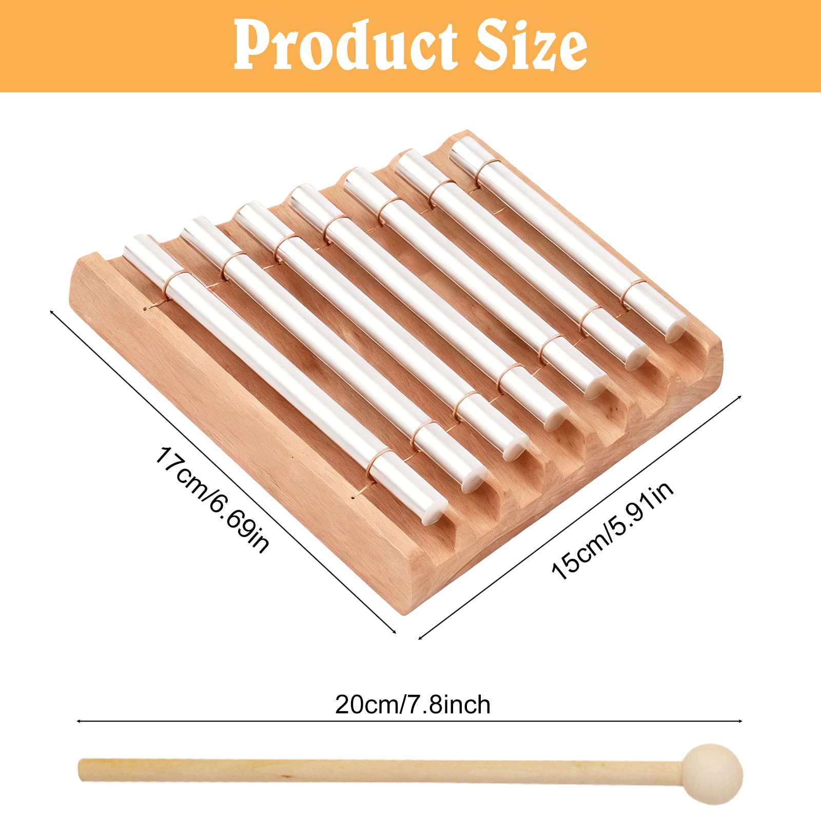Energy Chimes, Energy - Varilla sonora de 7 tonos, barra de sonido Energy Chime con mazo de madera, timbre energético, instrumento de percusión para educación musical temprana y meditación de yoga