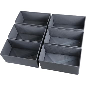 Pack of 6 Wardrobe Organisers Drawers Organiser System Foldable Fabric Storage Box Drawer Organiser Cupboard Organiser Underwear Organiser Socks Organiser Grey