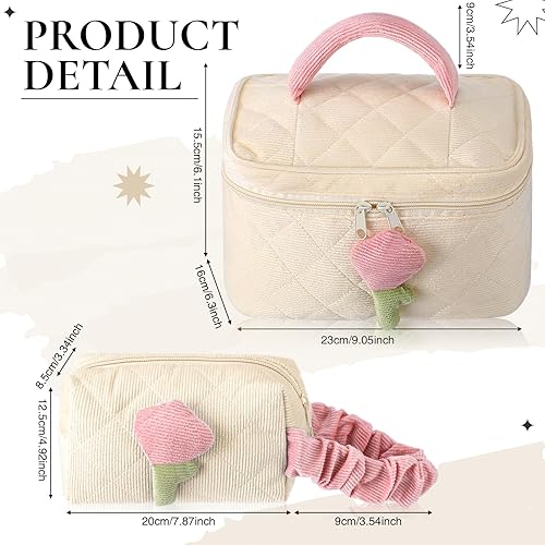 Miniatura 2 de Locmeo 2 bolsas de cosméticos con asa, bonita bolsa de maquillaje estética, bolsa de aseo de viaje para mujeres y niñas, cosméticos, brochas de