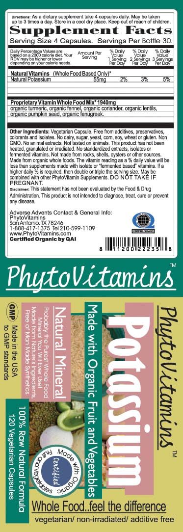 Organic Whole Food Potassium 120-Count Vegetarian Capsules by PhytoVitamins