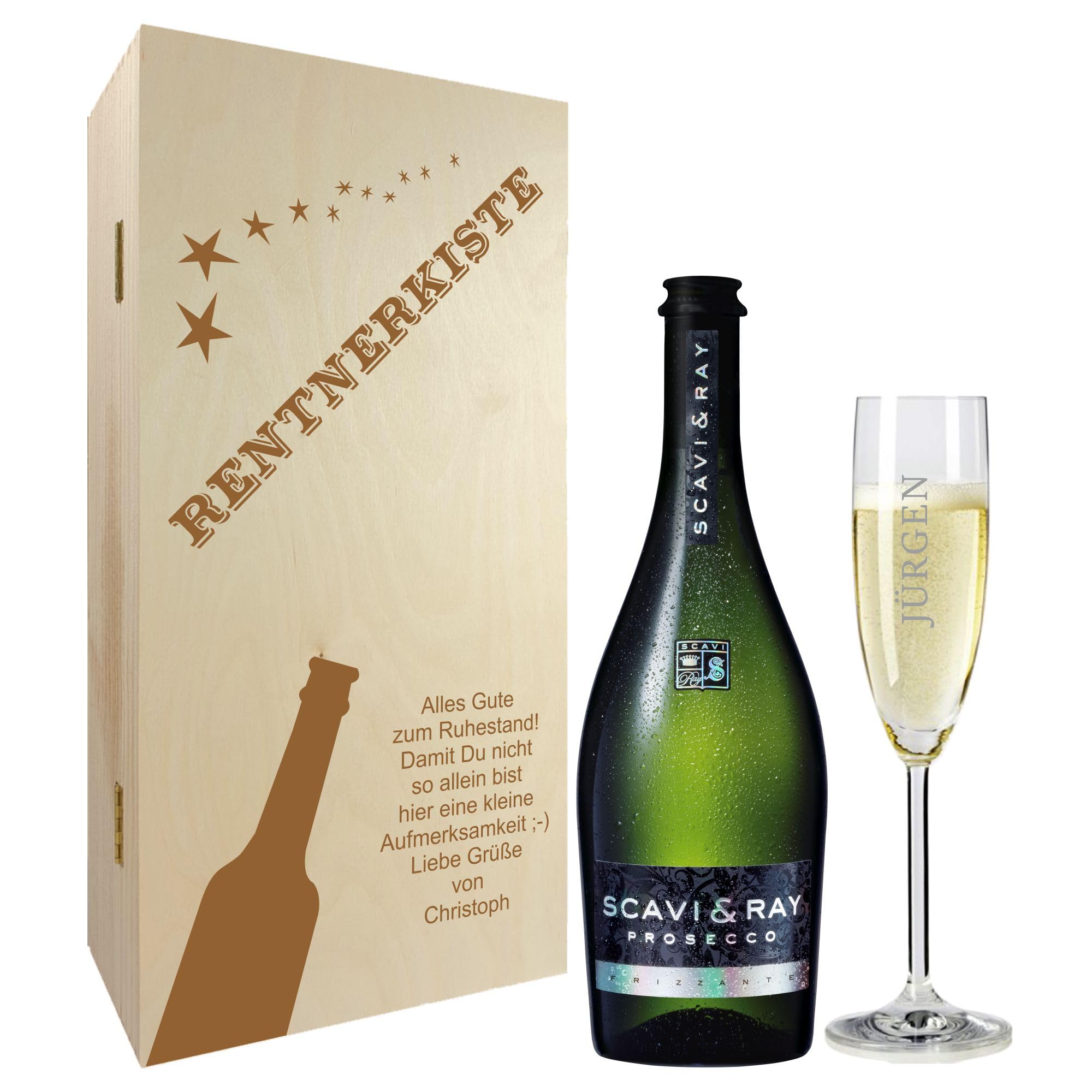 laser-diele Sektglas – Geschenkset – Sektglas mit Gravur – Sekt Geschenksets – Geschenk zur Rente – Ruhestand – Sekt – Rentnerkiste