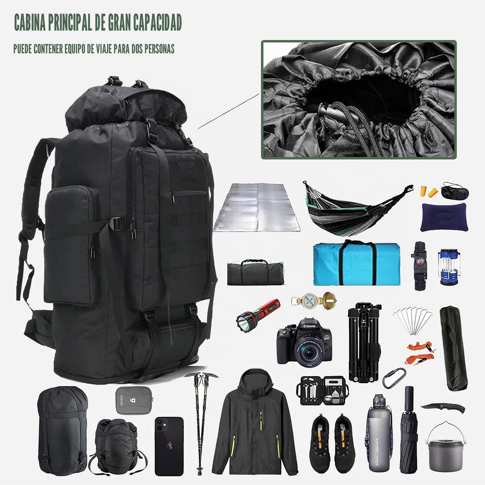 Mochila de Senderismo 80-100L,Mochilas de Camping,Mochila Militar,Mochilas Impermeables para Grandes Viajes al Aire Libre Mochilas Para Hombres y Mujeres (Schwarz)