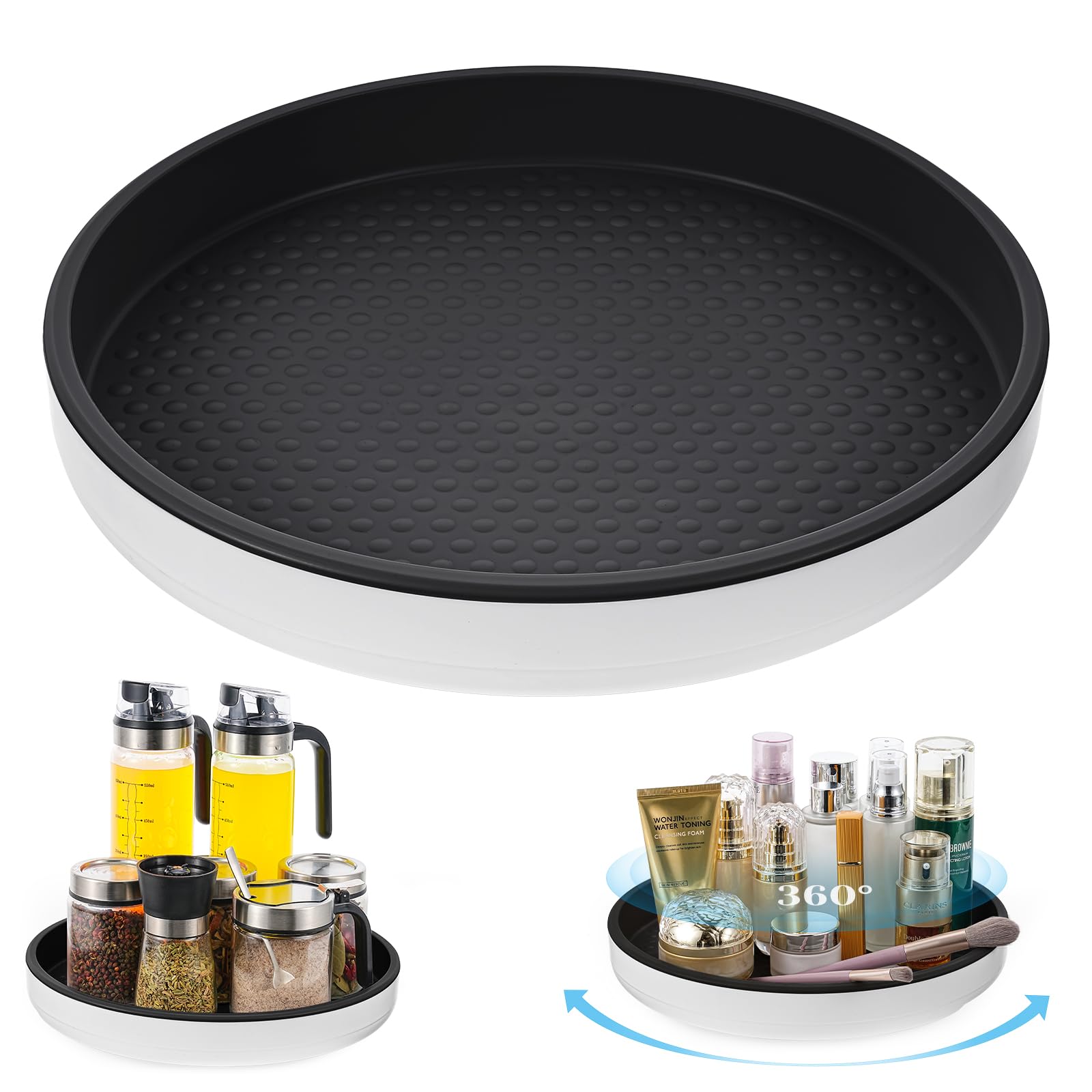 360° Rotating Storage Rack - 30cm Spinning Spice Rack for Kitchen Organisation, Round Turntable Storage Tray Cabinet Cosmetics Organiser for Vanity Bathroom Kitchen Table Countertop Organize (Black)