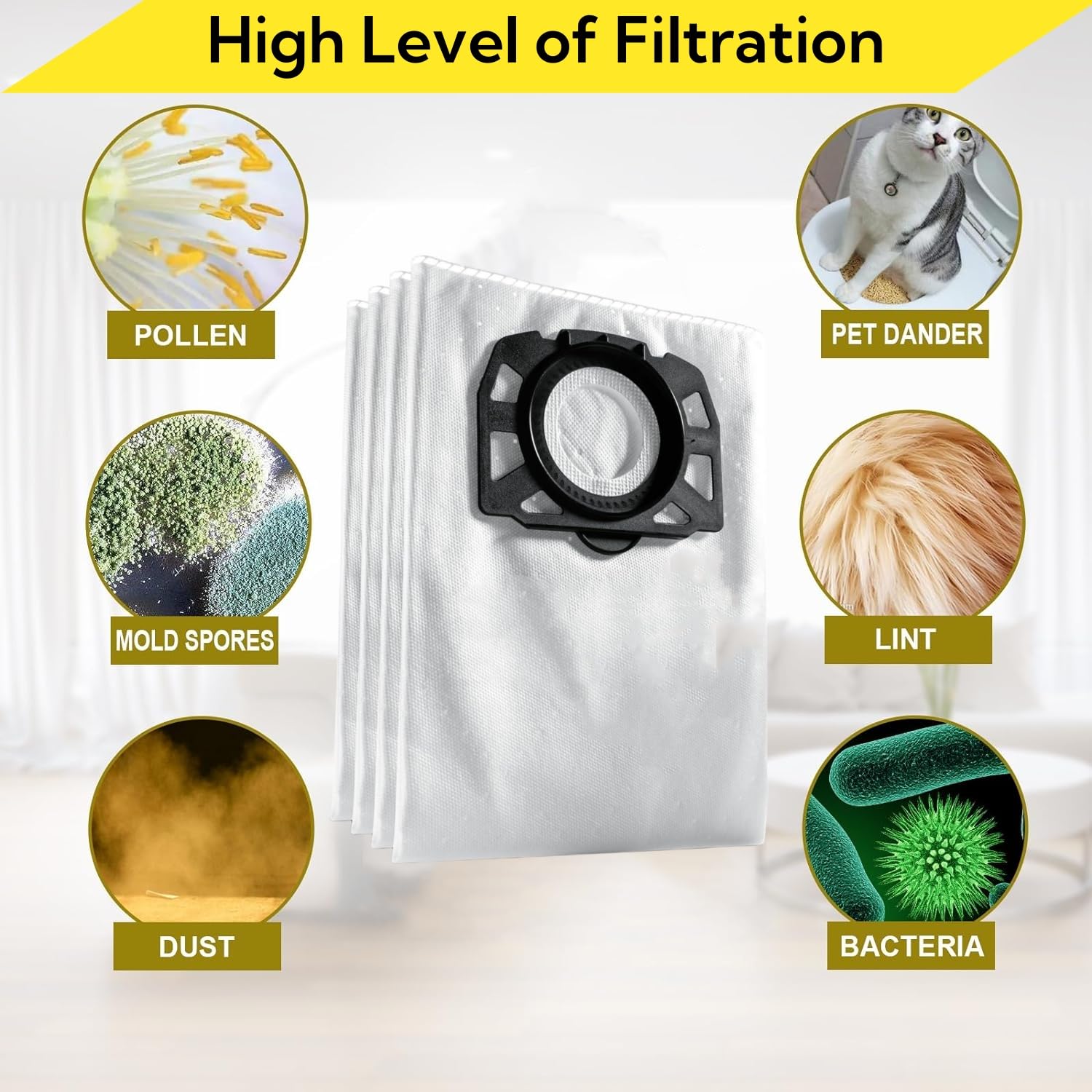 Lot De 12 Sacs D'aspirateur KFI 487 Pour Kärcher WD4/WD5/WD6 Et Autres - Avec 1 Pinceau