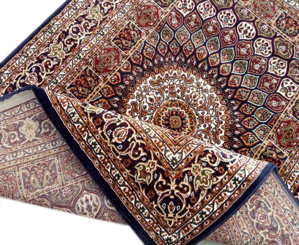 Image of Kashmiri Traditional Design Wool & Wool Blend Carpet with 12 MM Pile Height 6x9 Feet Blue Colour