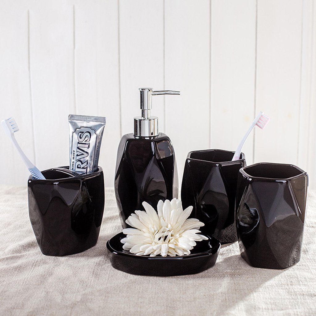 Estilo Europeo Cerámica Simple Traje de baño Baño 5 Piezas Suministros de baño Conjunto Taza del Cepillo de Dientes Dispensador de jabón de Taza de Enjuague Soporte de jabón Juegos de Accesorios