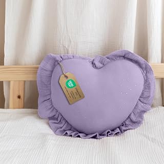 Dekokissen Kinderzimmer [Kuschel Kissen in Herz- & Sternform] - Kuschelkissen Kinder aus 100% Musselin-Baumwolle - handgenäht & weich in 12 Farben - Herzkissen Sternkissen Deko fürs Kinderbett