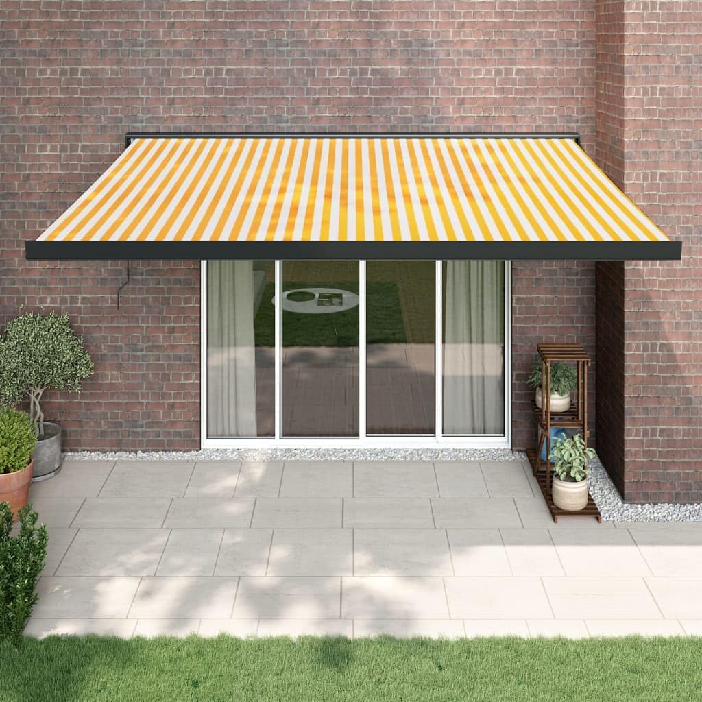 Toldo electrico retractil Festnight de aluminio para terraza y jardin blanco y amarillo 4x3 m
