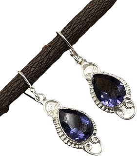 Natural IOLITE Gemstone 925 Sterling Silver Jewelry Earring,Stylish Earring For Her,Fine Jewelry,Drop & Dangle Earring,Handmade Vintage Earring,Gemstone Earring ,Women's Designer Earrings, Sterling Silver, iolite gemstone