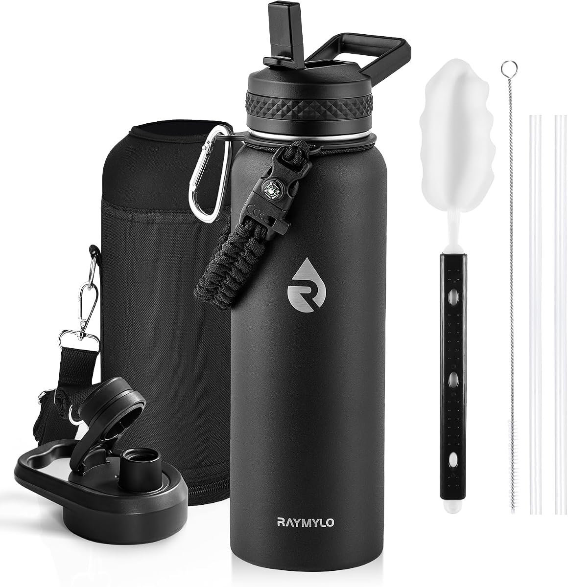 Insulated Water Bottle 40 oz, Triple Wall Vacuum Stainless Steel | (Cold for 36Hrs, Hot for 18Hrs), Leak Proof & Non-BPA, Modern Water Flask Jug with Paracord Handle & Straw Spout Lids