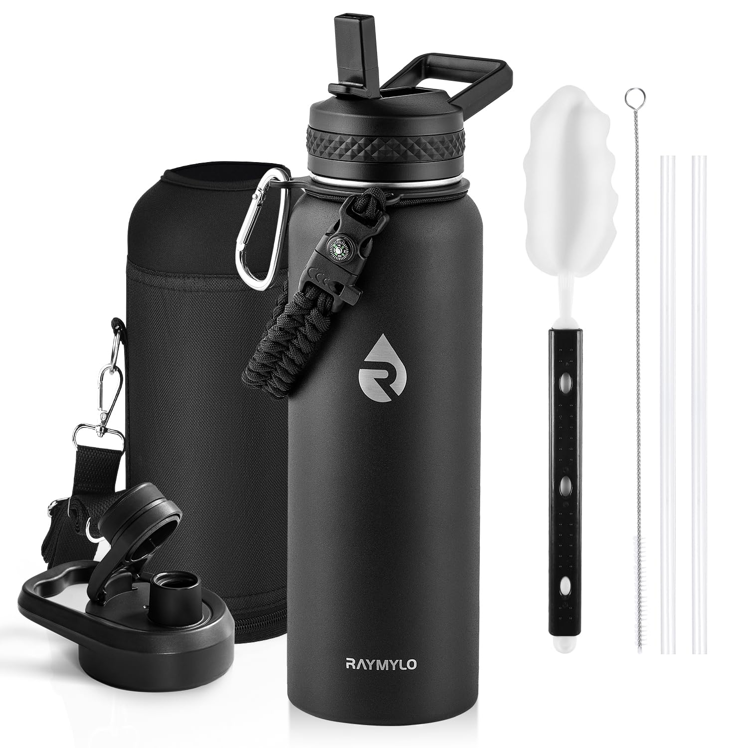 RAYMYLO Insulated Water Bottle 40 oz, Triple Wall Vacuum Stainless Steel (Cold for 36Hrs, Hot for 18Hrs), Leak Proof & No...