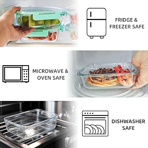 Miniatura 4 de Paquete de 10 recipientes de vidrio de almacenamiento de alimentos de 22 onzas con tapas, recipientes de preparación de comidas, recipientes