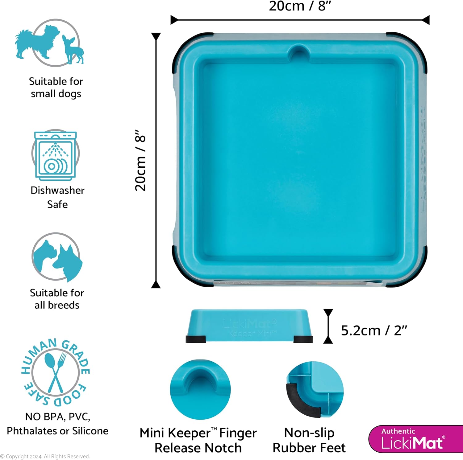 LickiMat Mini Keeper. Designed to Enhance LickiMat Experience and Extend LickiMat into Full Feeder for Small Dogs. (Turquoise)