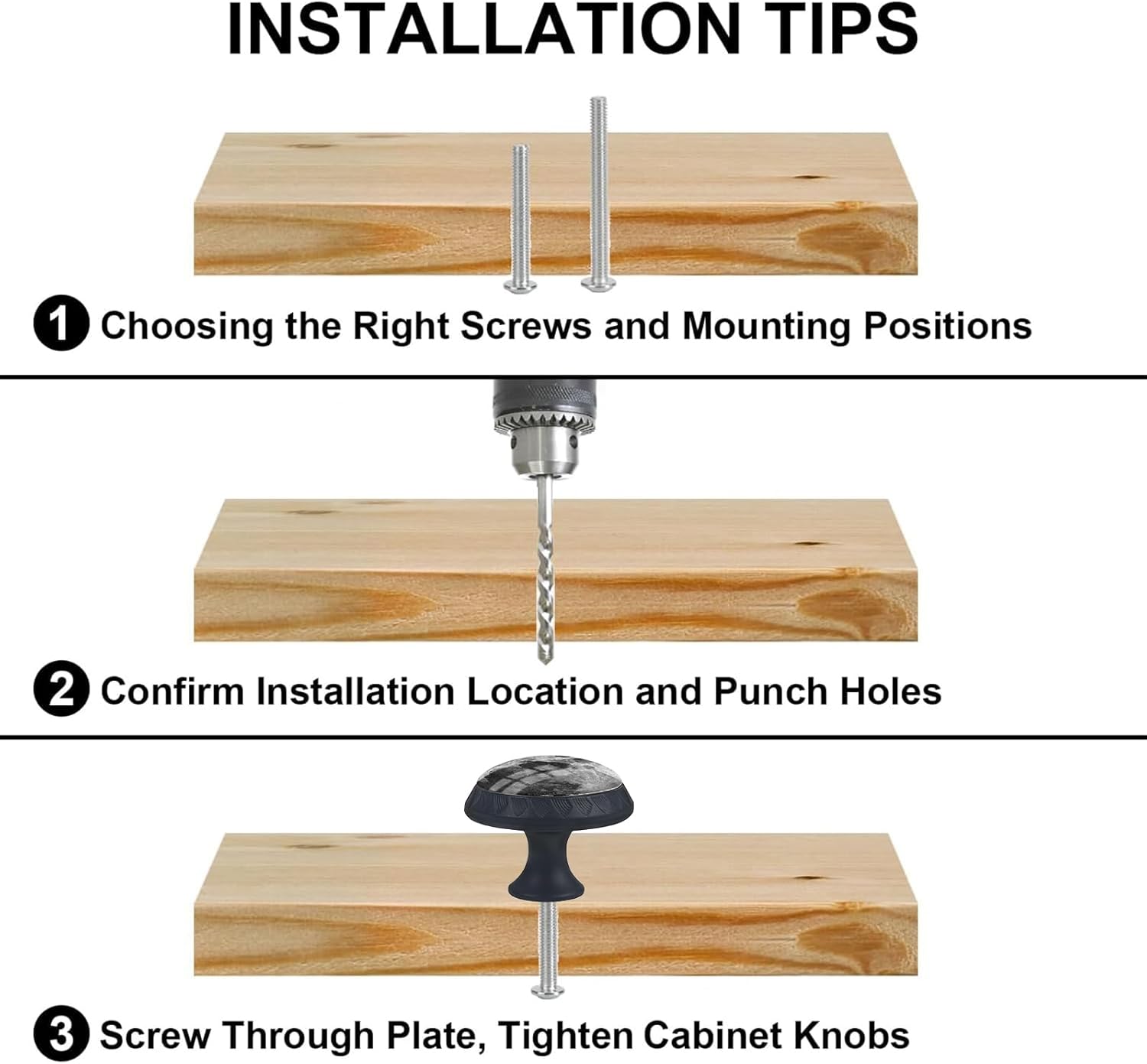 4 Pack Moon Kitchen Cabinet Knobs Round Drawer Pulls Black Dresser Cupboard Door Handles