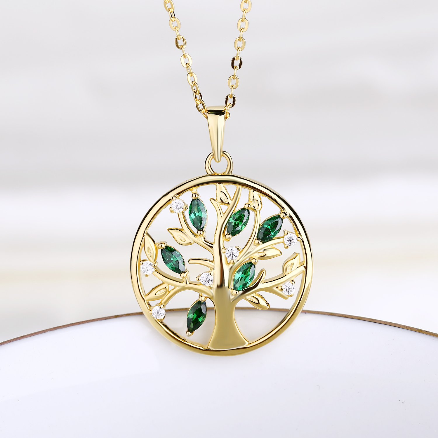 JO WISDOM Damen Halskette Lebensbaum 925 Silber Baum des Lebens Yggdrasil kubischen Zirkonia Münze Kette mit Anhänger