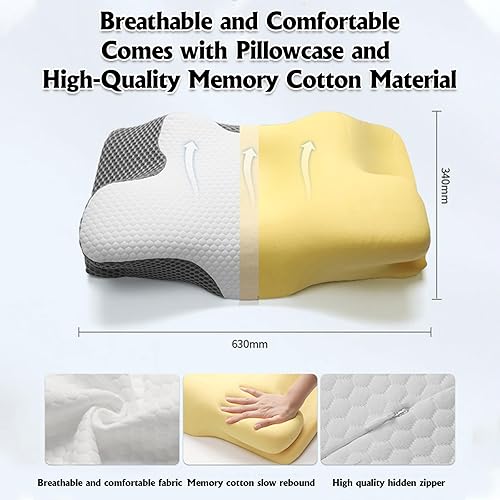 Miniatura 4 de Almohada cervical para aliviar el dolor de cuello, almohada cervical cervical, almohada ortopédica ergonómica de espuma viscoelástica con funda de