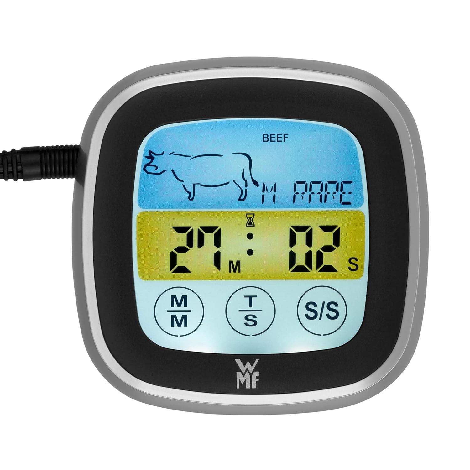 WMF BBQ Digital Thermometer, Meat Thermometer, Kitchen Thermometer, Roasting Thermometer, Grill Thermometer with 5 Cooking Levels, LED Touch Display, Timer, Magnetic Holder