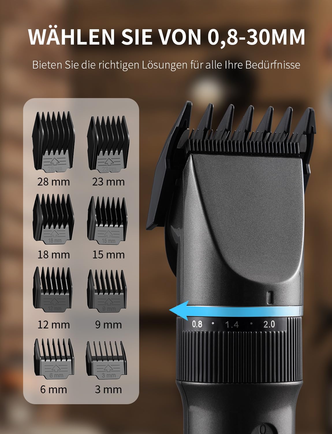 Haarschneidemaschine Profi Haarschneider Leiser Motor Selbstschärfende Titanium Keramik klingen Langhaarschneider Akku Kabellose 2000mAh Batterie Haartrimmer Set für Familien