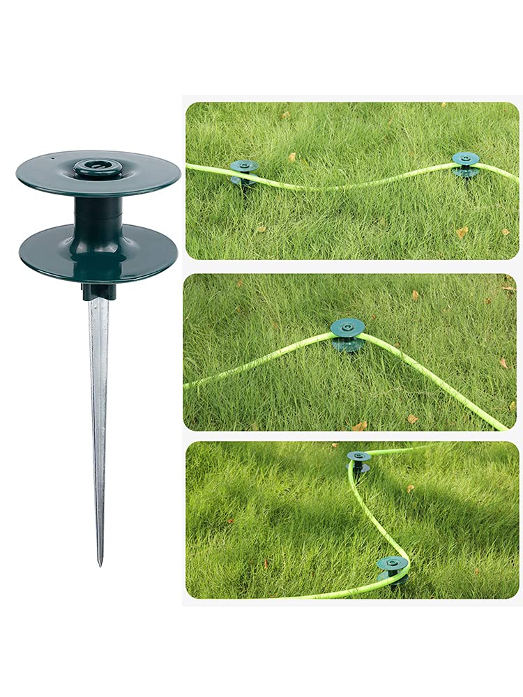 Kuppn 5 pezzi, picchetto guida per tubo da giardino da 10 pollici, robusto picchetto in metallo zincato ruggine, spinner verde scuro resistente, tiene il tubo da giardino lontano dalle aiuole, per l