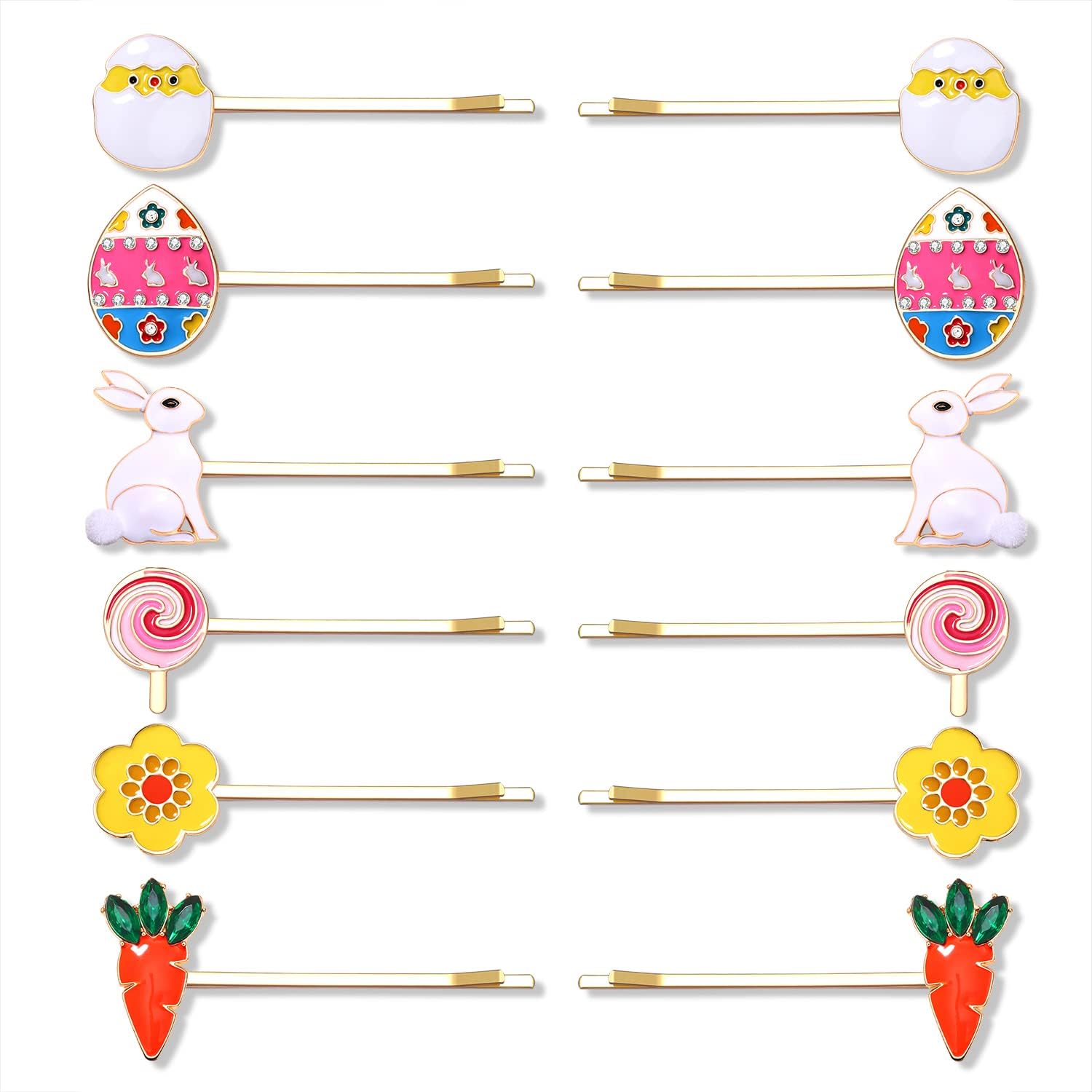 Boderier 12 Pack Easter Hair Clips for Women Easter Bunny Eggs Bobby Pin Hair Clip Hairpin Accessory Easter Gifts for Girls Easter