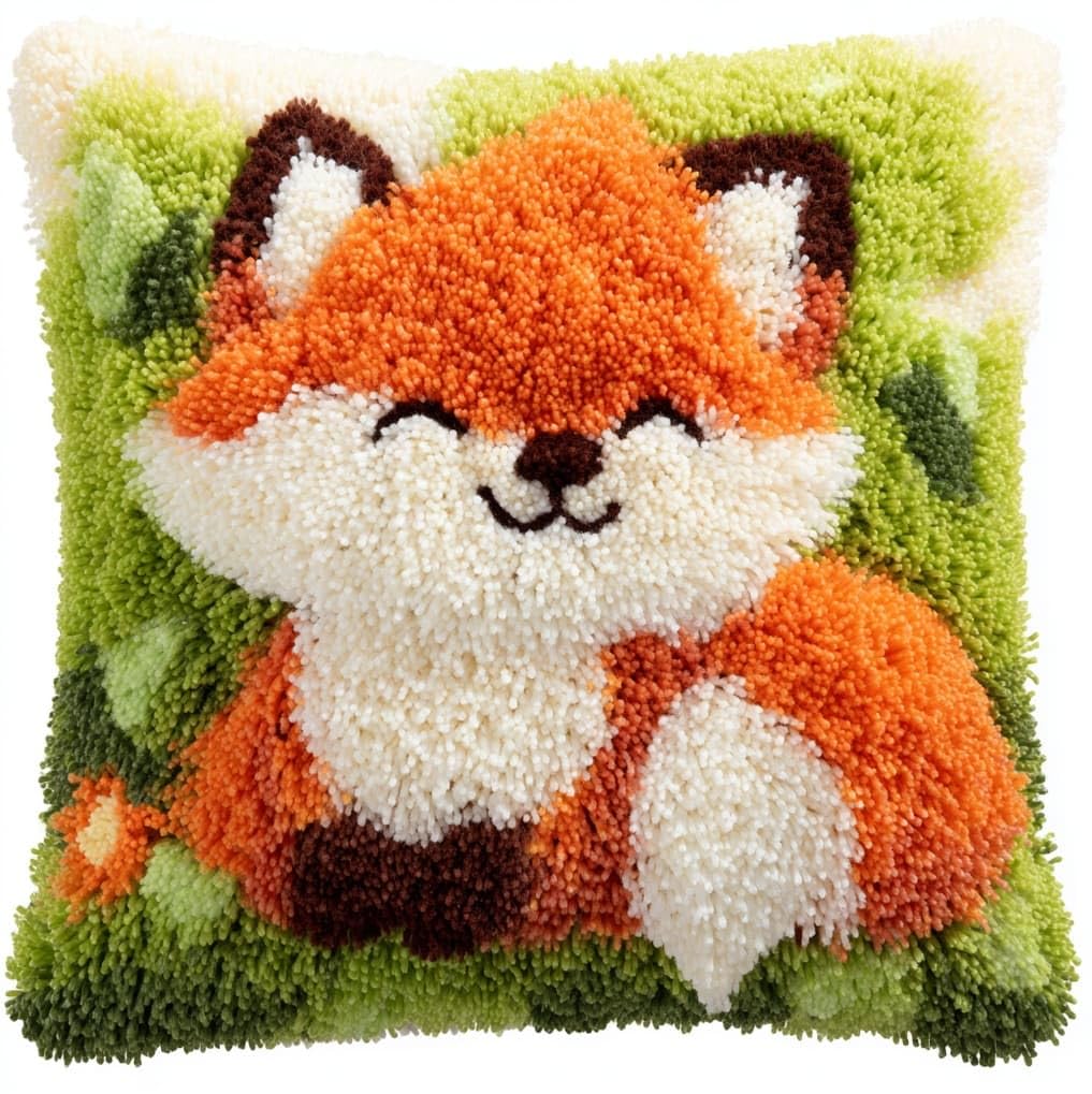 AxiangziK DIY Latch Hook Pillow Kit,Cute Fox 17x17inch Printed Pillowcase Crochet Yarns Hooking Handmade Cushion for Home Sofa Decoration