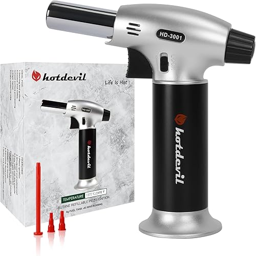 Hotdevil Antorcha culinaria de butano de 0.23 oz (6 g), tanque recargable, para cocinar, encendedor para todos los cartuchos de butano, soplete de