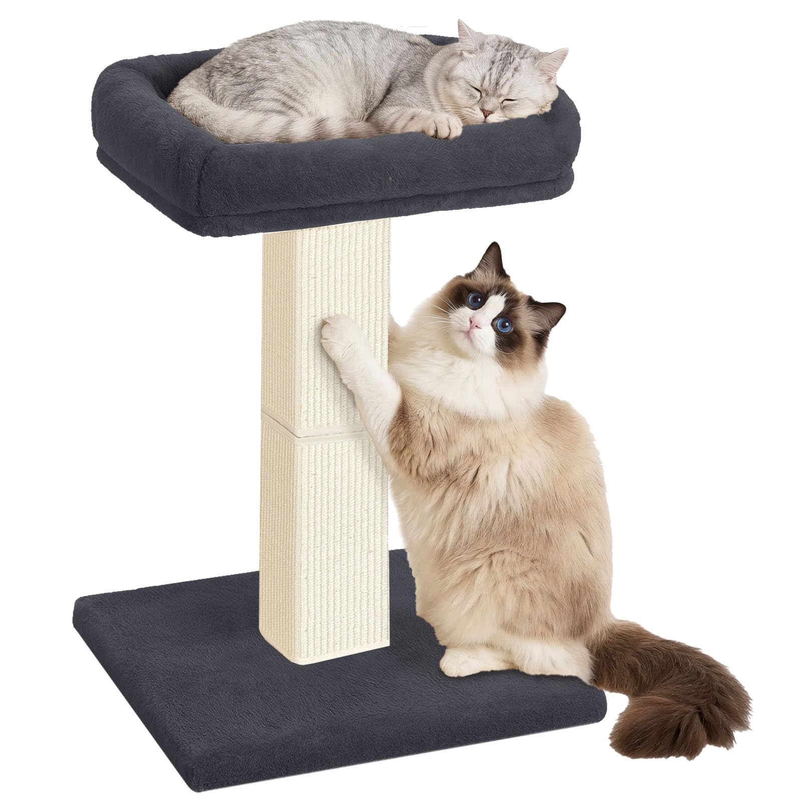 AGYM Cat Scratching Post with Plush Perch, Cat Scratcher for Indoor Cats Adults, 50 cm x 40 cm Base Sturdy Sisal Scratch Post to Protect Furniture, 81 cm, Darkgrey