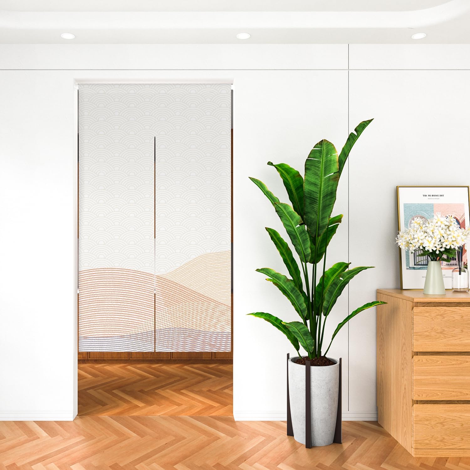 Leowefowa Traditional Japanese Noren Doorway Curtain Double Sided Window Treatment Tapestry Polyester for Room Divider Curtains Kitchen Home Decorations (Stream-Lined Wave) 33.5"x 59"