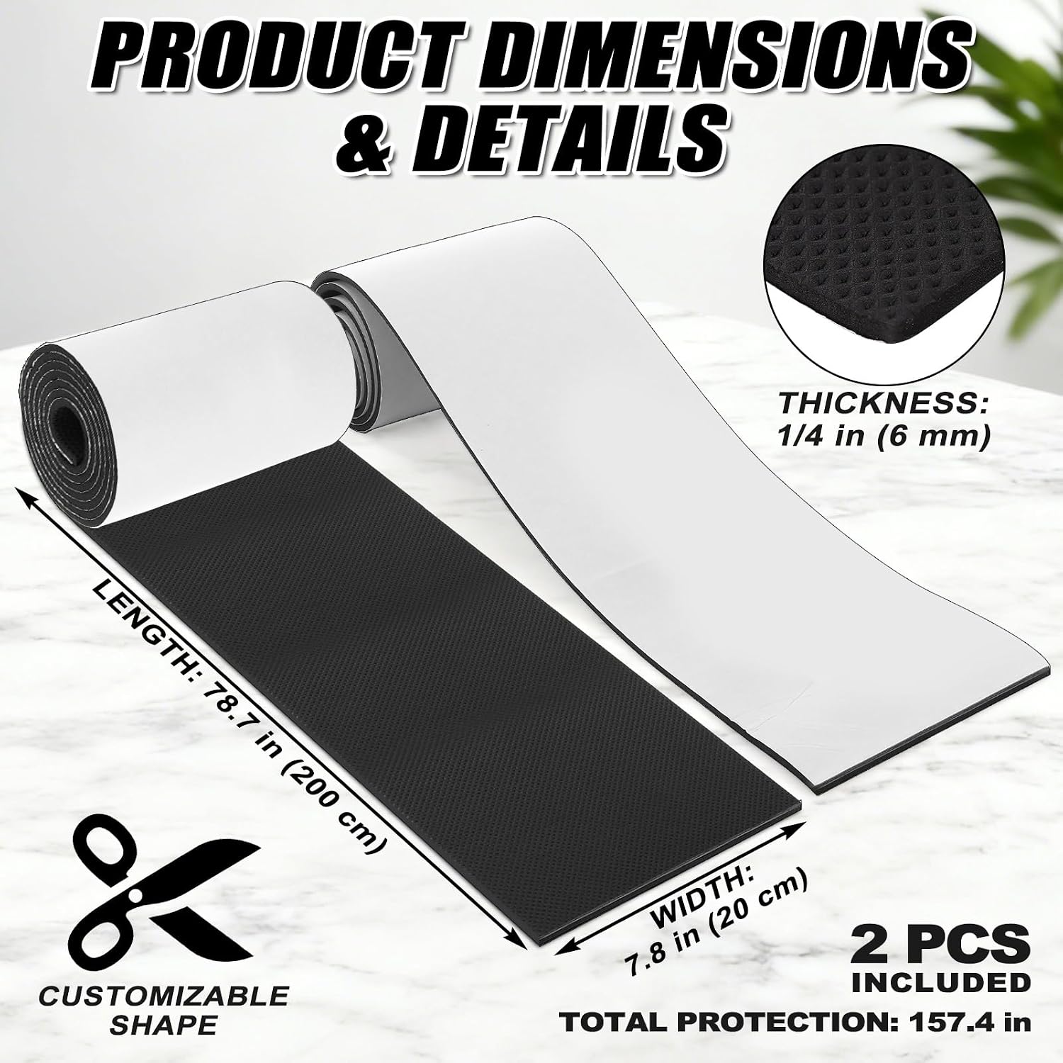 Garage Wall Protector, 2 Pcs EVA Foam Car Door Protector Strips with Adhesive Backing, 78.7 x 7.9 x 0.24 in Wall Bumper Guard for Garage Parking, Warehouse, Column Edges
