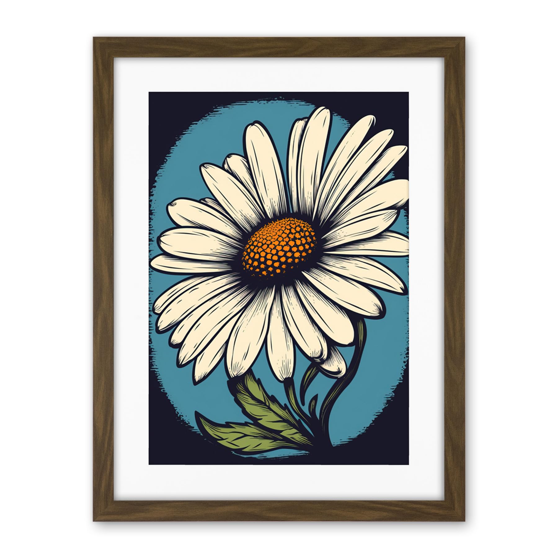 Artery8 A Single Daisy Flower Bloom Bold Rockabilly Americana 50s Artwork Framed Wall Art Print 18X24 Inch