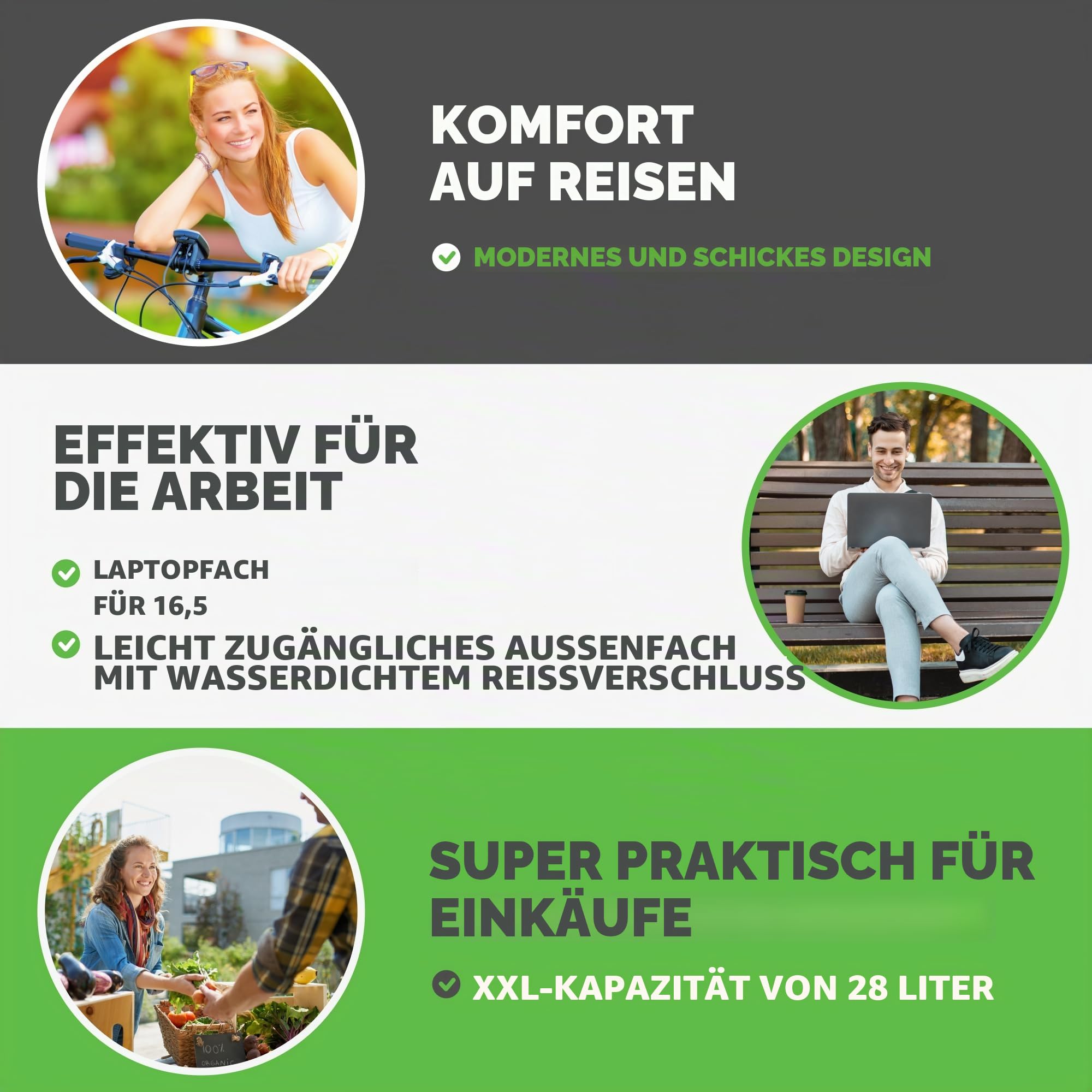 3 in 1 Fahrradtasche Wasserdicht - 28L - Kombi Rucksack & Umhängetasche - Gepäckträgertasche für Fahrrad - TPU600 Material - Integrierte Laptoptasche - Schnellmontage an Gepäckträger