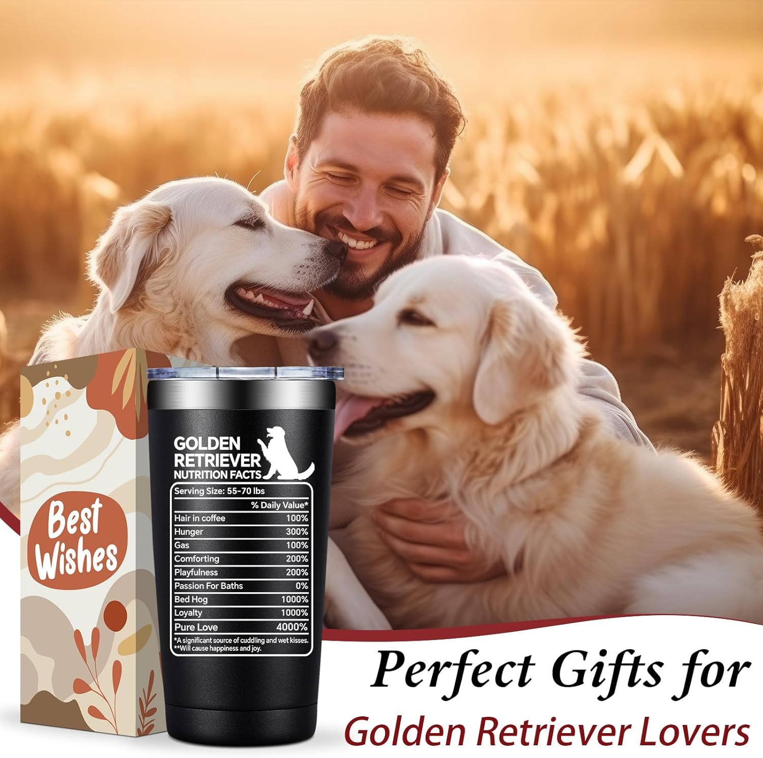 Golden Retriever Gifts - Golden Retriever Gifts for Women, Men - Goldens Retrievers Nutrition Facts Tumbler Cup 20 oz - Image 3