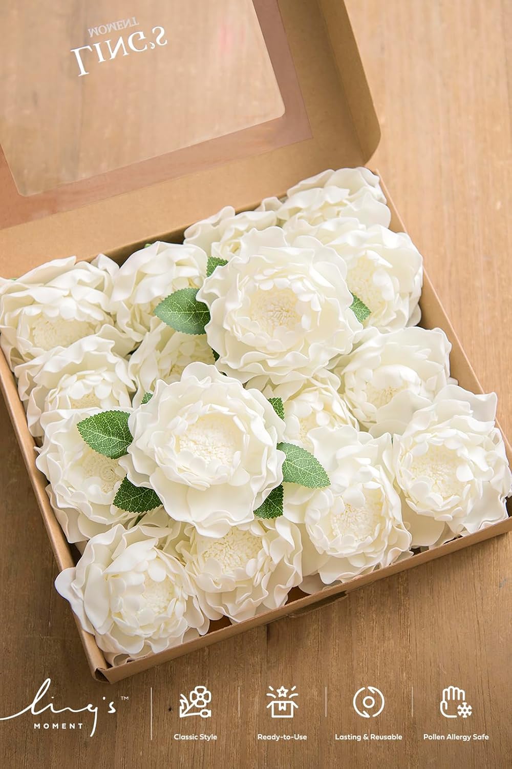 Ling's moment Flowers 16pcs Ivory Blooming Peonies Artificial Flowers with Stem, Artificial Peony Flowers for DIY Wedding Decorations Centerpieces Bouquets Boutonnieres - Image 9