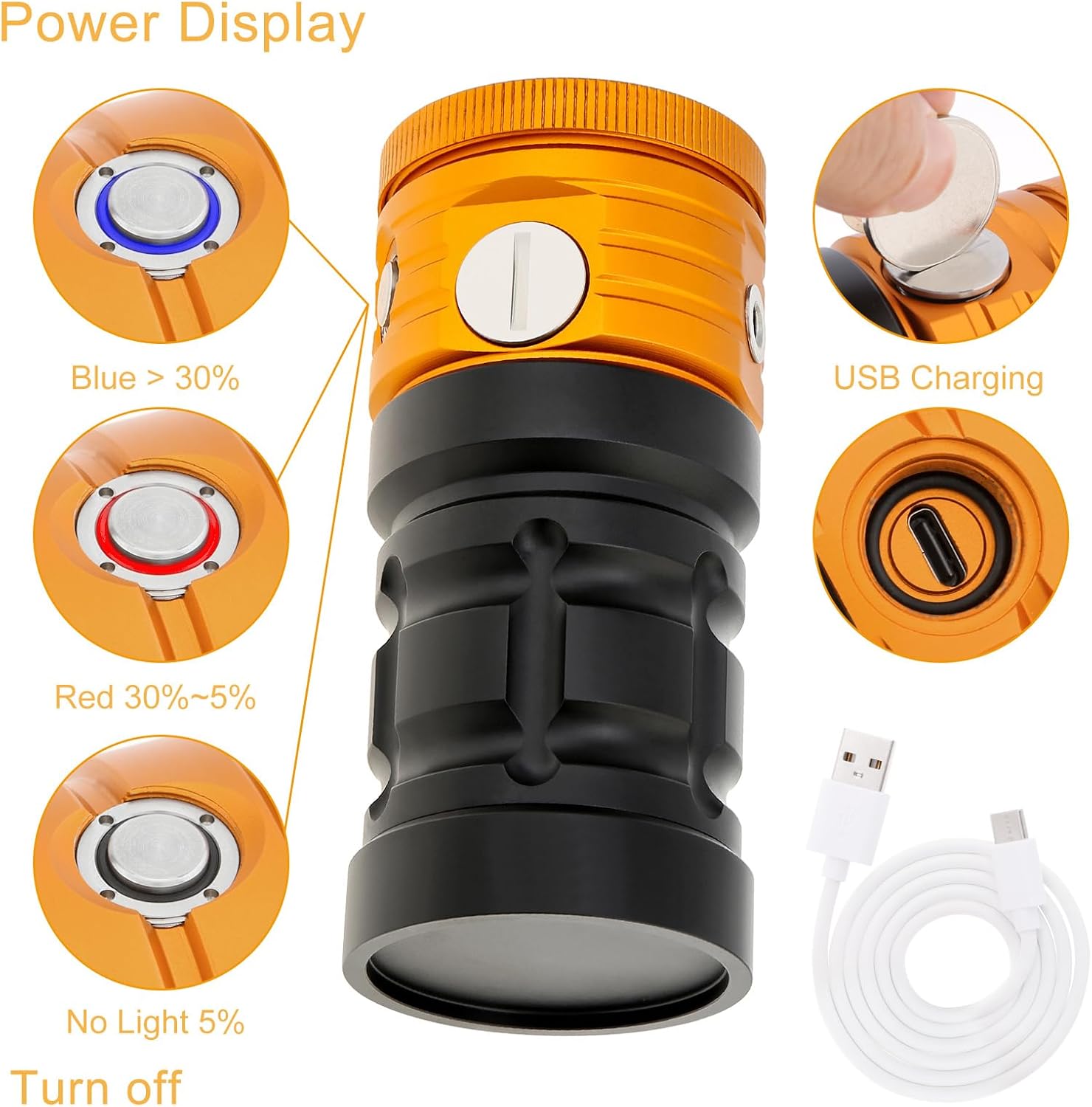 Diving Light for Underwater Photography, DVF01 25000 Lumens, 100m Underwater Video Light, Aluminum Alloy Diving Flashlight with Type-C Charging Waterproof Flashlight for Photography