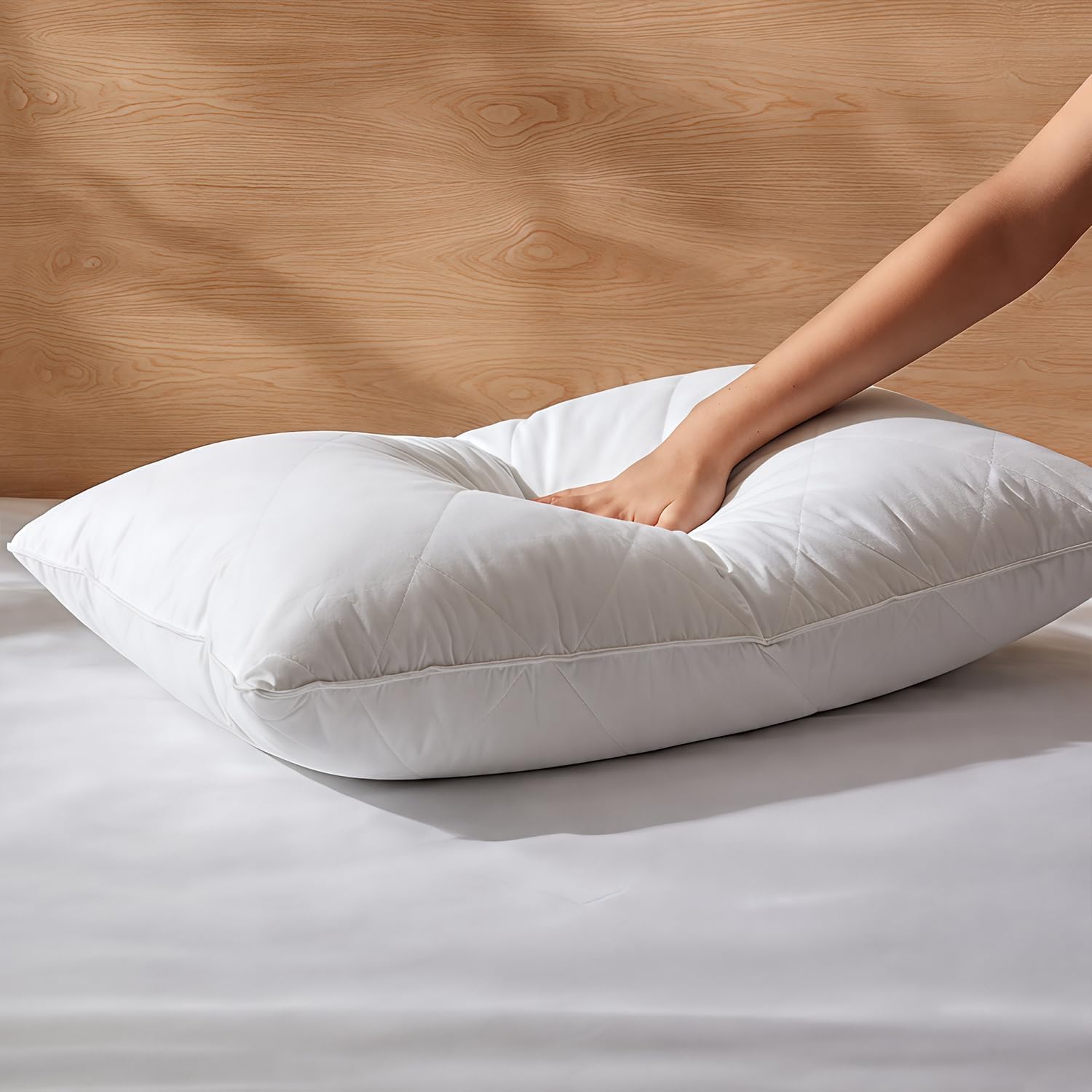 Three Geese White Goose Feather Cotton Pillows Queen Size Set of 2 - Soft 600 Thread Count 100% Cotton, Medium Firm, Soft Support Pillow for Side and Back Sleepers, 20x28inches