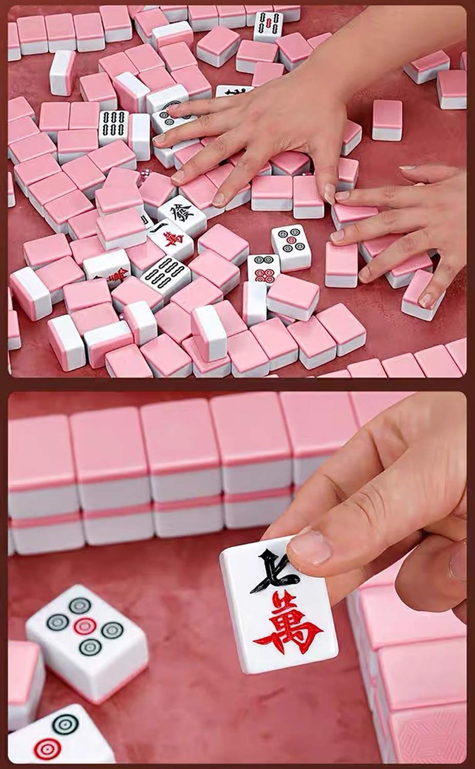 Chiński Mahjong, gra karciana z torbą, gra planszowa, 144 tradycyjne chińskie gry mahjong, 42 zestawy gier imprezowych, prezenty, rozrywka (kolor: niebieski, rozmiar: # 42)