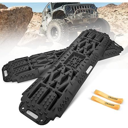 BUNKER INDUST Offroad Traction Boards with Jack Lift Base, Mud Sand Tracks Snow Tire Traction Mat Recovery Ramp for 4X4 Jeep Truck SUV ATV UTV Pair ...
